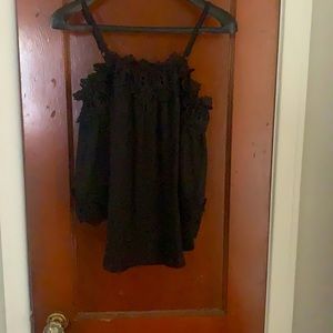 Black lace trim off the shoulder blouse